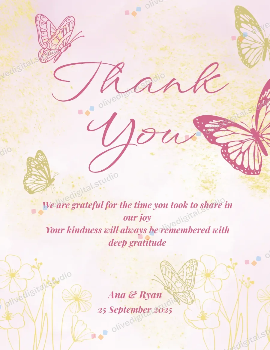 Butterfly Kisses, thank you card with sample wording