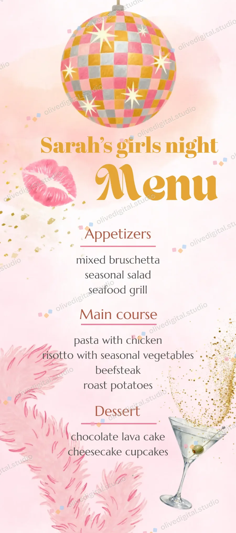 Disco Kiss, menu with sample wording
