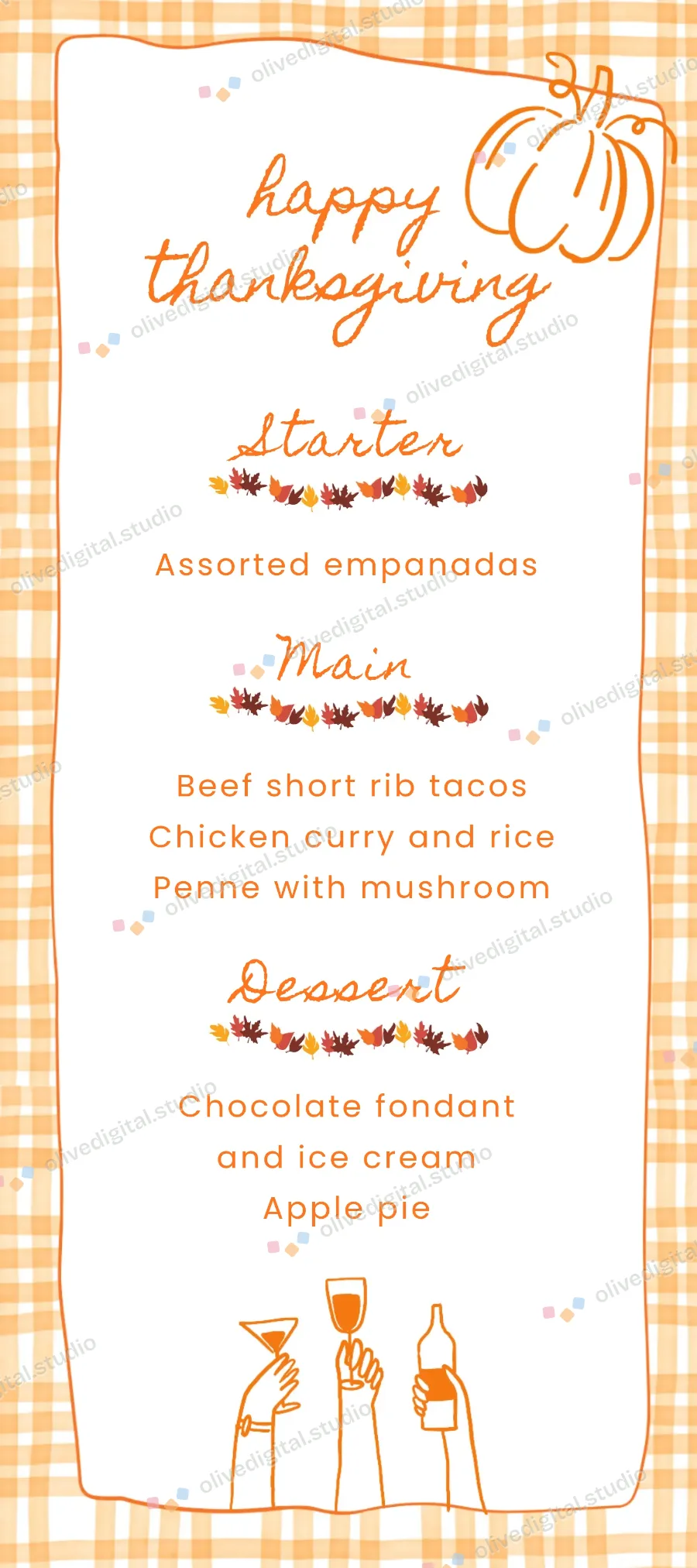 Harvest Gingham, menu with sample wording