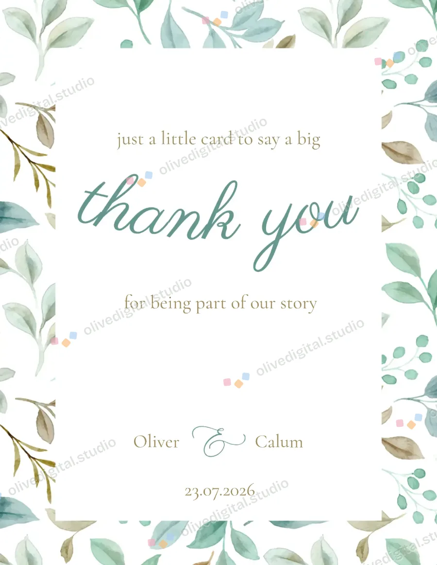 Our Story, thank you card with sample wording