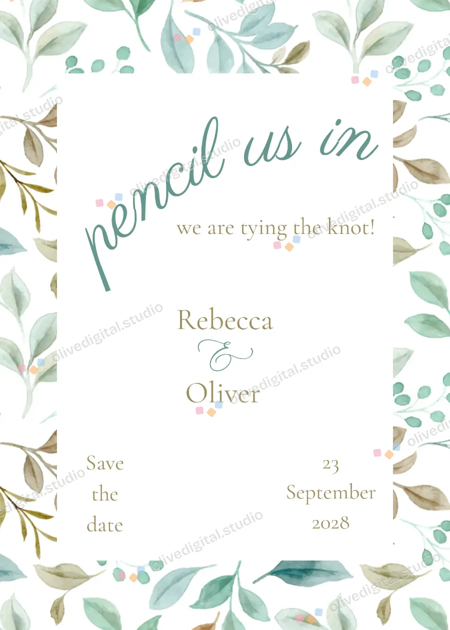 Pencil Us In, save the date with sample wording
