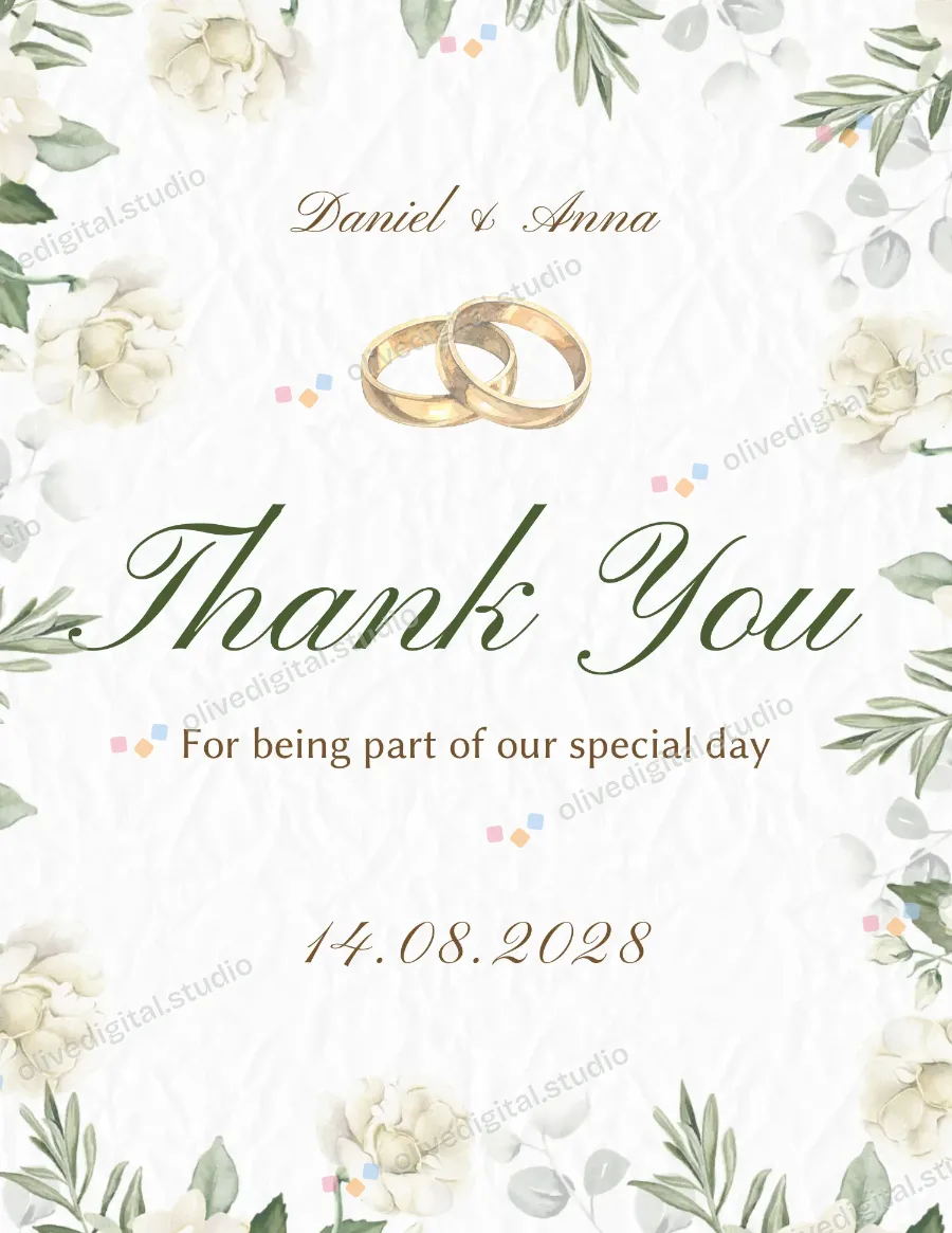Two Rings, thank you card with sample wording